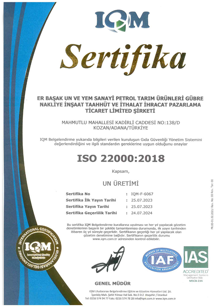 ISO 22000:2018 Sertifikası